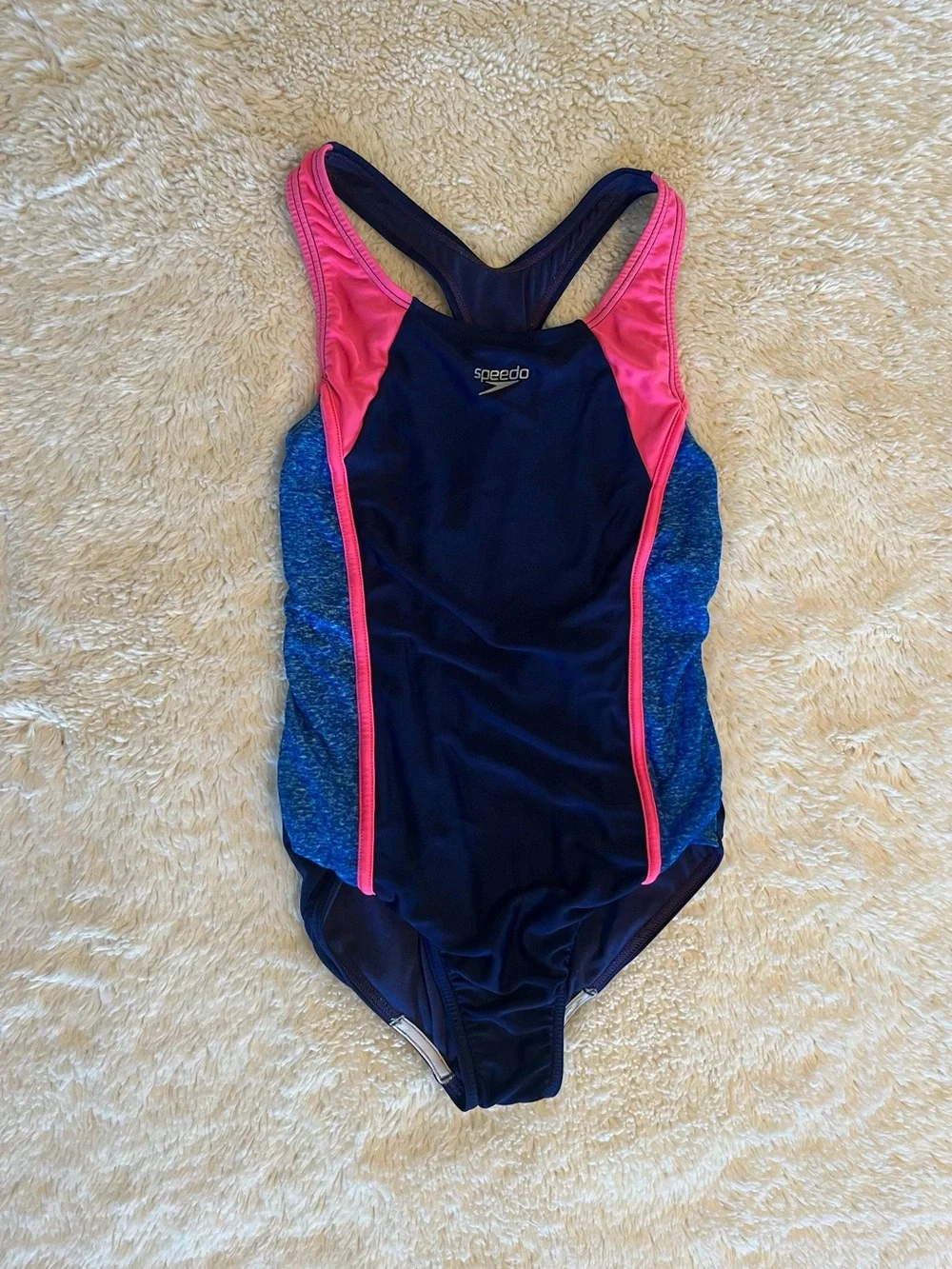 Speedo Navy with Pink and Blue Girls' One-Piece Swimsuit Sz 8/10